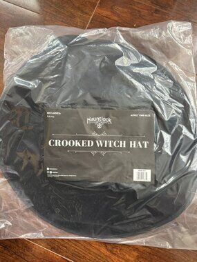 Hauntlook Black Crooked Witch Hat Curly Feather Costume Cosplay Felt One Size